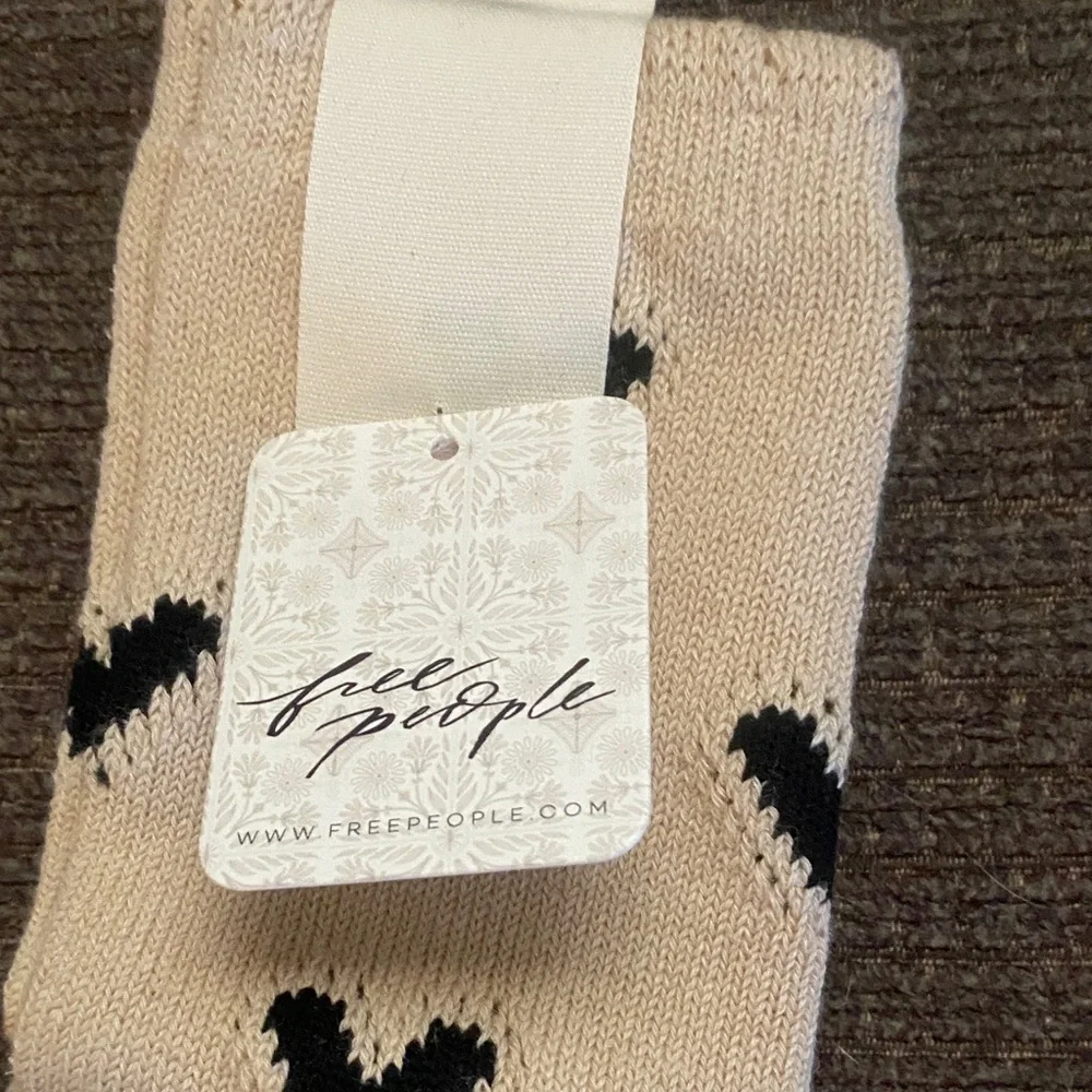 Free People Beige Socks with Black Heart Motif